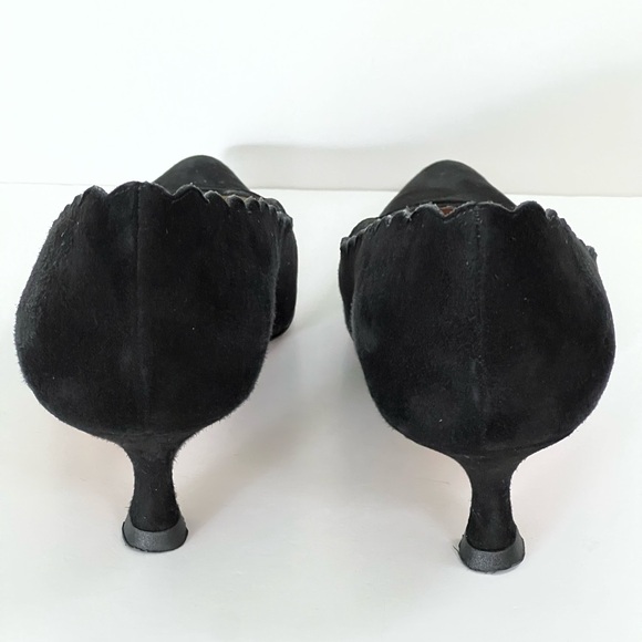 Pancaldi For Diane B Black Suede Leather Scalloped Women’s Heels Size Euro 38 - Picture 7 of 13